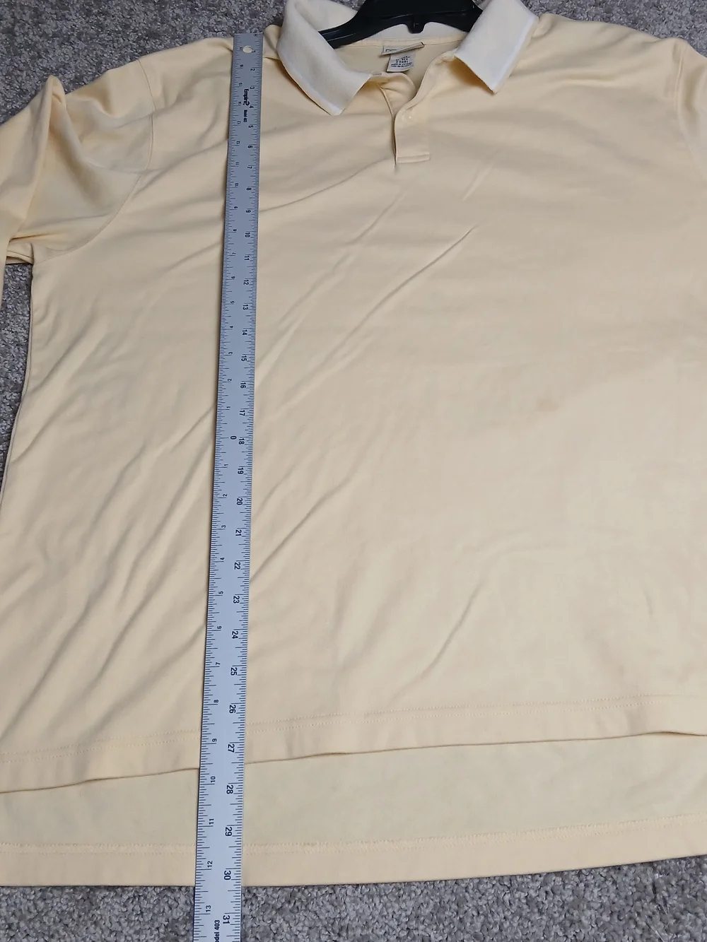 L.L. Bean Pale Yellow Long-Sleeve Polo‎ with White Collar - 100% Cotton - XL